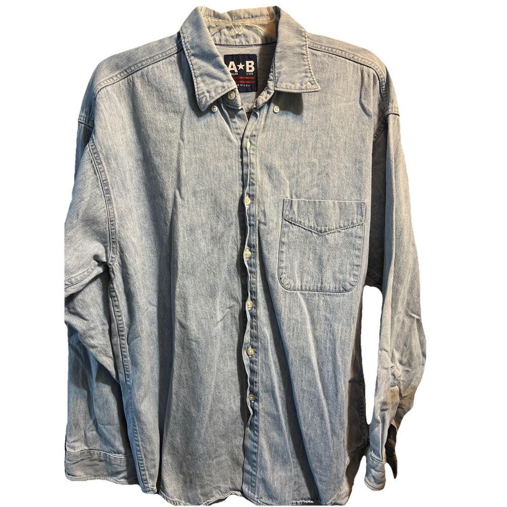 Vintage American Blue Denim Shirt Men’s L Long Sleeve Button Down Made In USA